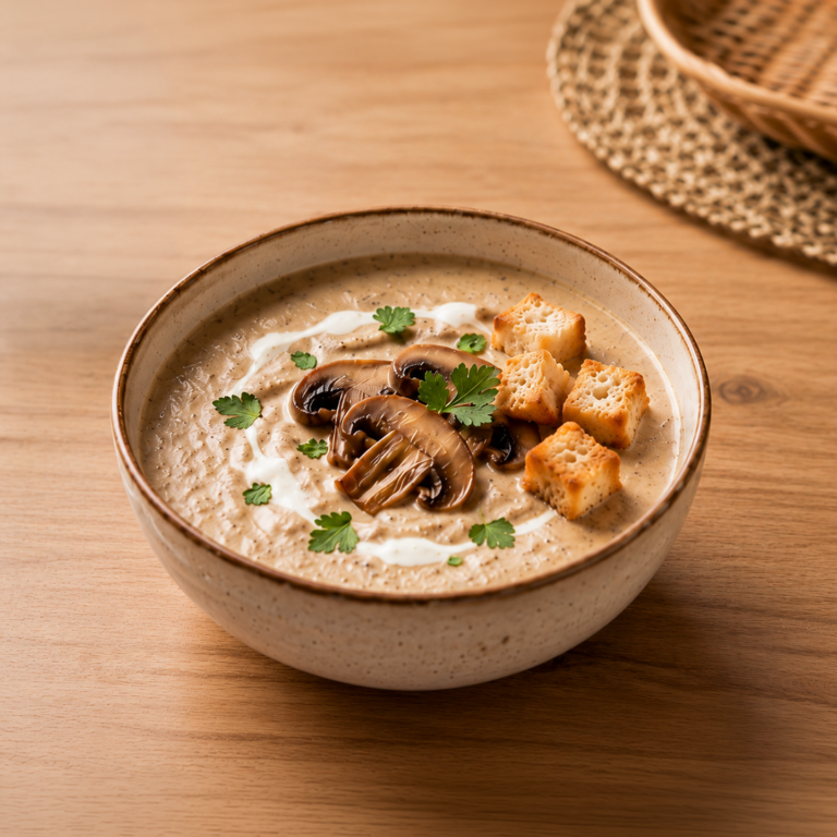 Creamy Mushroom Soup with Rustic Garnishes-2